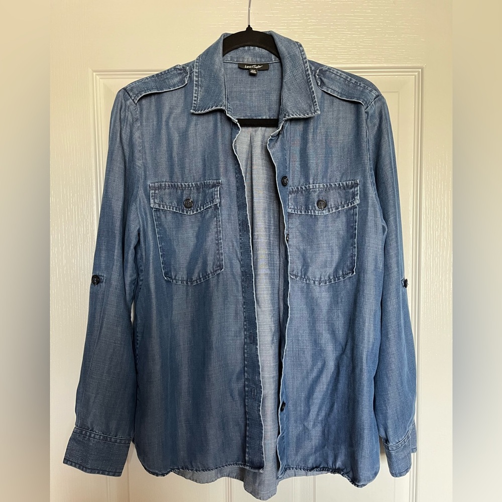 Lord & Taylor Denim Tencel Button-Up Shirt